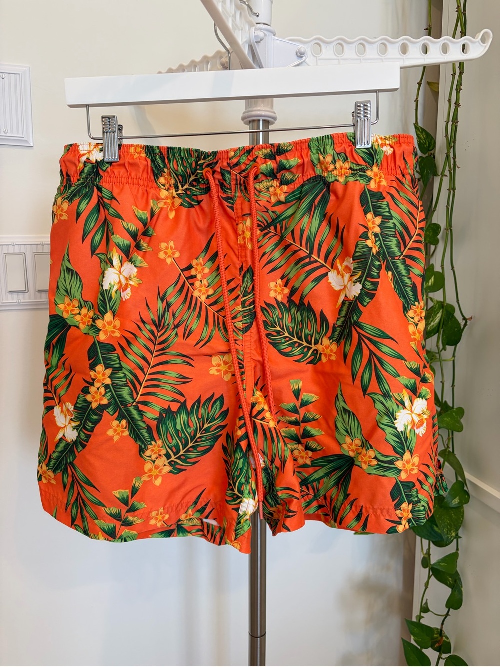 Men’s George Orange Tropical Floral Athletic Swim Shorts